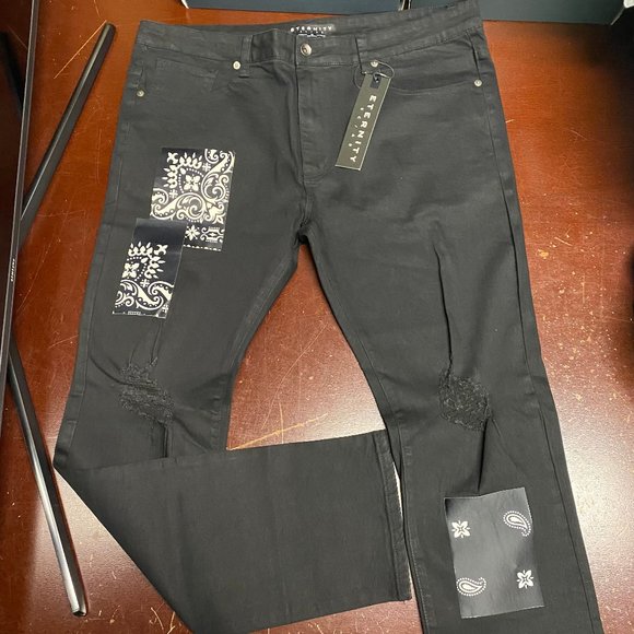Eternity BC/AD Mens Black Dark Wash Distressed Straight Leg Jeans Size 40X34 - Picture 1 of 5